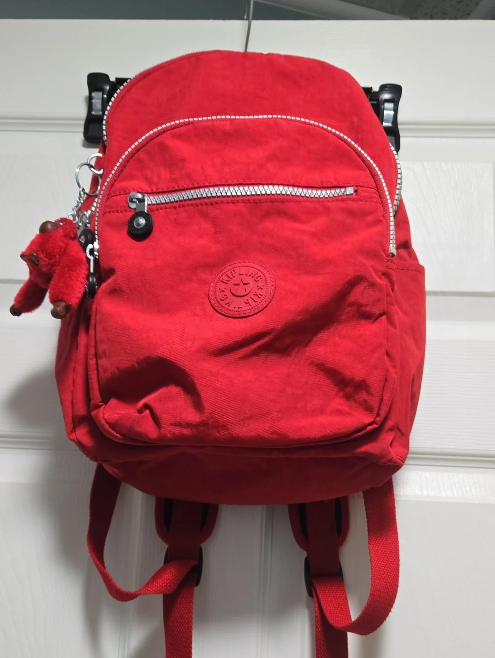 Kipling Red Mini Backpack with Furry Key Charm